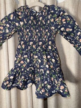 Hill House Kids Navy Floral Smocked Long-Sleeve Dress